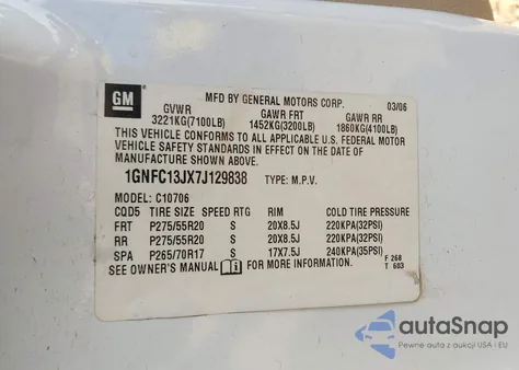 2007 Chevrolet Tahoe Ltz from USA, damaged, VIN 1GNFC13JX7J129838